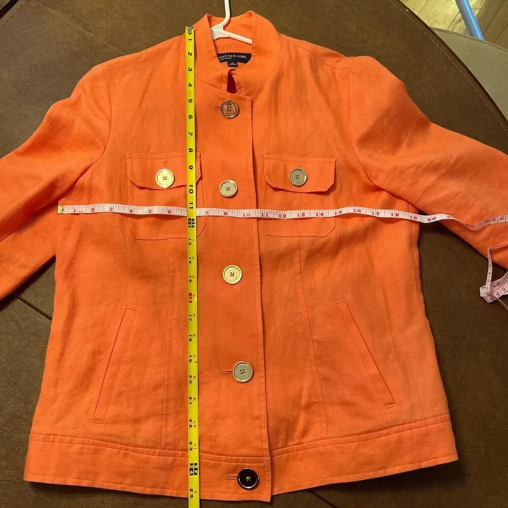 Jones New York Women's Orange Linen Light Jacket Sz M Euro-Summer office wear